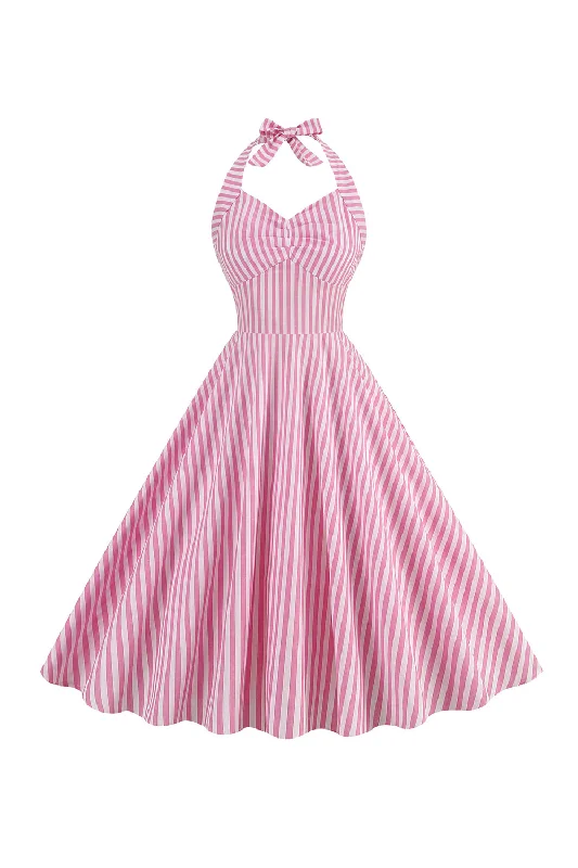 Pink Stripes Halter Swing 1950s Dress