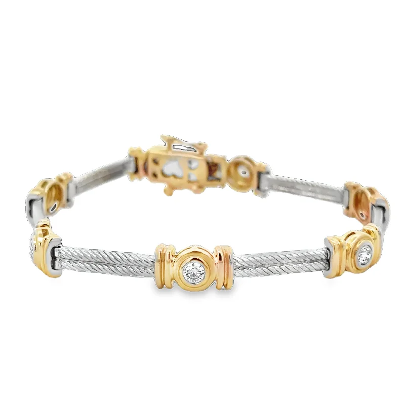 Grab Your Dream Jewelry At The Lowest Prices Two Tone Diamond Bezel Bracelet in 14k Gold